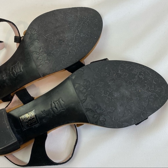 Brenda Zaro Suede Sandals Black Camel 39 7 Flowers Made in Spain Low Heel Straps - Picture 9 of 10